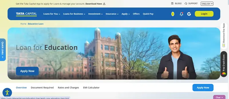 Tata capital education loan page
