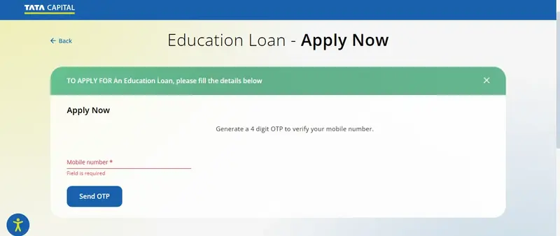 Tata capital education loan apply now page